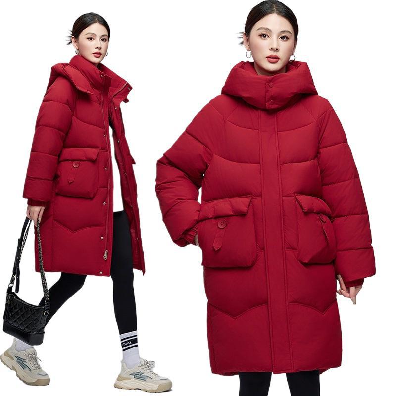 2025 invierno nueva moda suelta moda desmontable sombrero de algodón ropa de mujer larga chaqueta de cintura gruesa transmisión en vivo image 5