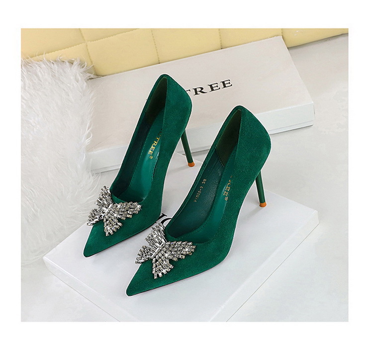 Women's Shoes banquet high heels stiletto women's shoes suede shallow mouth pointed metal butterfly rhinestone single shoes_voghion.com
