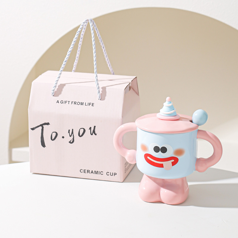 Taza de cerámica de payaso creativo con cubierta con cuchara taza de marca de taza de dormitorio de niñas taza de agua doméstica regalo de vacaciones amigos