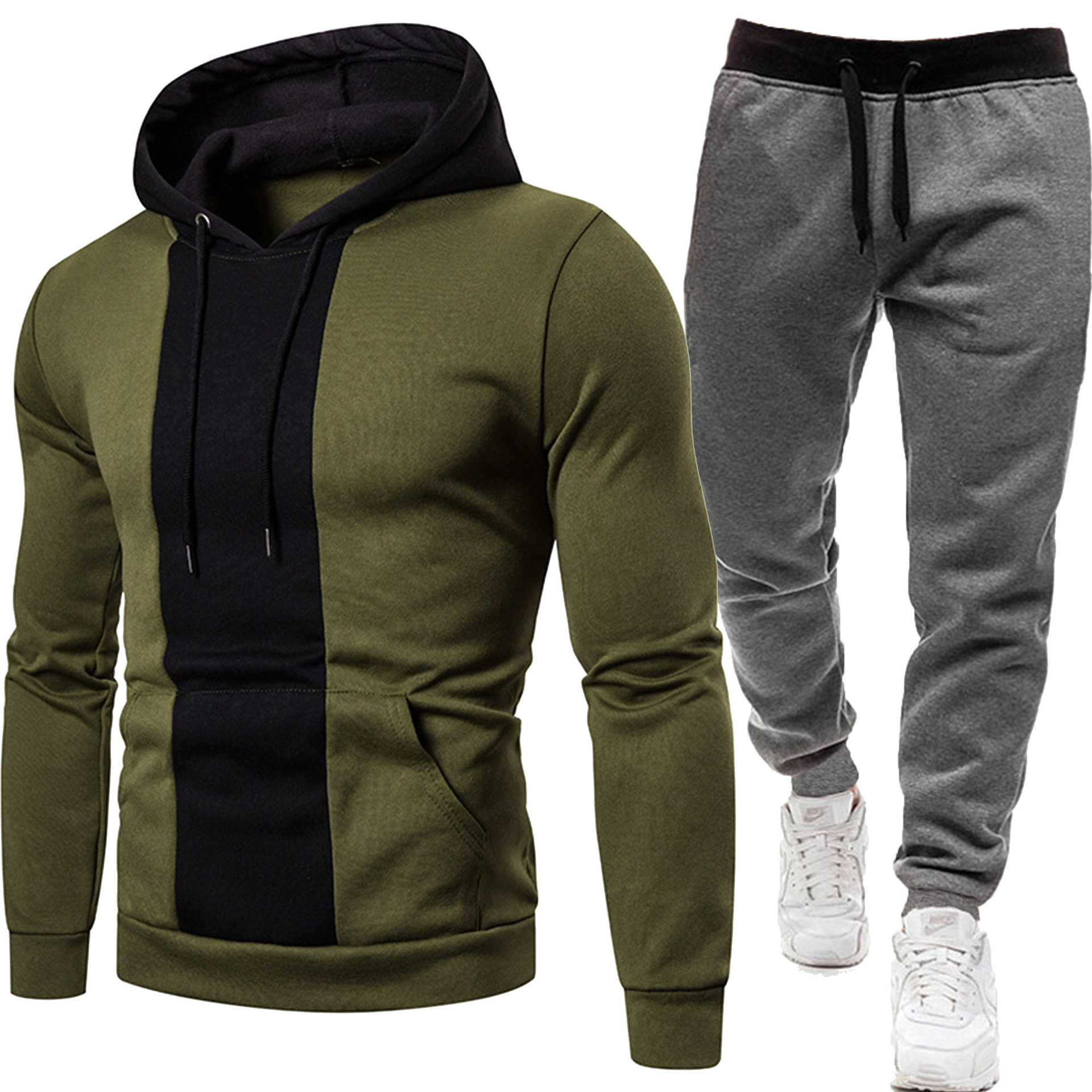 2024 höst och vinter nytt casual huvjacka herr europeisk storlek färgblockerad sweatshirt set_voghion.com