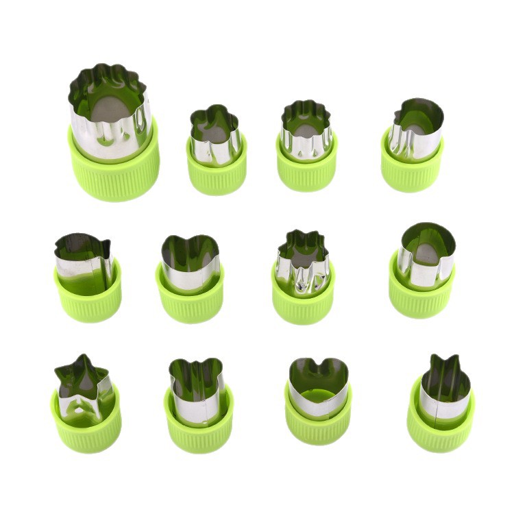 En stock cocina 12 piezas cortador de flores de acero inoxidable vegetales y frutas de corte utensilios de cocina para hornear molde de acero inoxidable molde de galletas