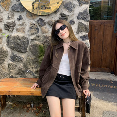 Hhyii 秋日巴塞尔 复古麂皮外套女秋新款高级感休闲百搭夹克上衣
