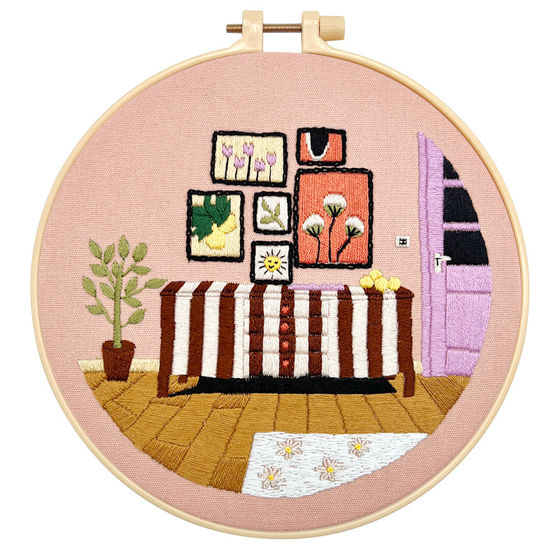 Paquete de material de bordado a mano para principiantes Diy Lu bordado estudiante simple y creativo sala de estar pintura colgante balcón paisaje pintura pequeña