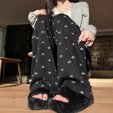 金韩糯米绒蝴蝶结阔腿裤女春季新款裤子垂感长裤慵懒风高腰宽包邮