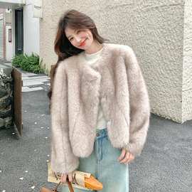 韩版气质皮毛一体羊羔毛外套女秋冬新款防水貂绒漂亮超火