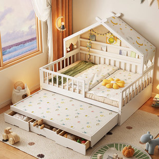 L All Solid Wood Kidsren's Bed Girl Princess Bed Small Bed with Drag Bed Guardrail Home Baby Single Bed Boy Tree House H