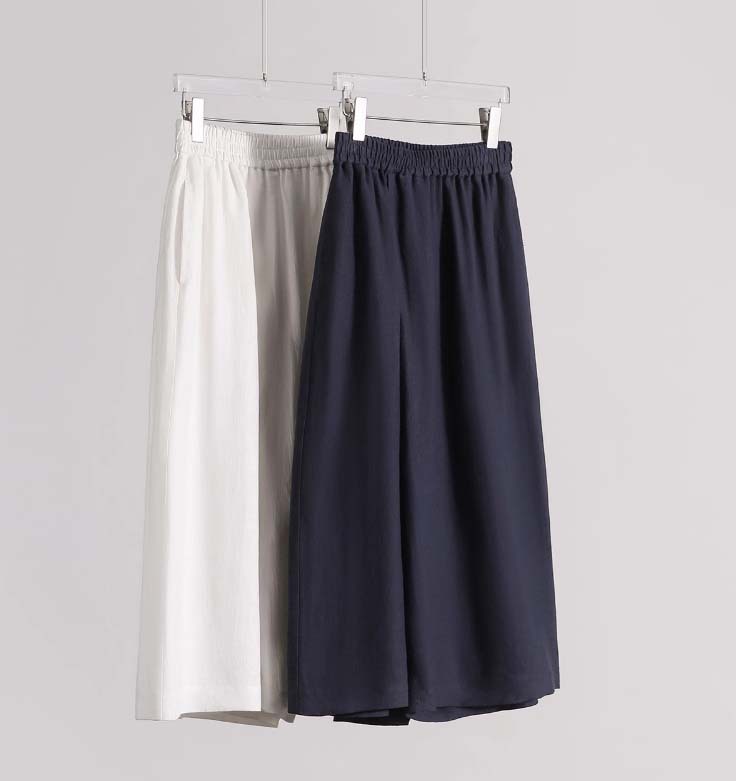 Quần culottes ống rộng vải lanh mỏng mát mùa hè nữ — Trắng sứ trơn, Xanh ngọc bích chi tiết 2