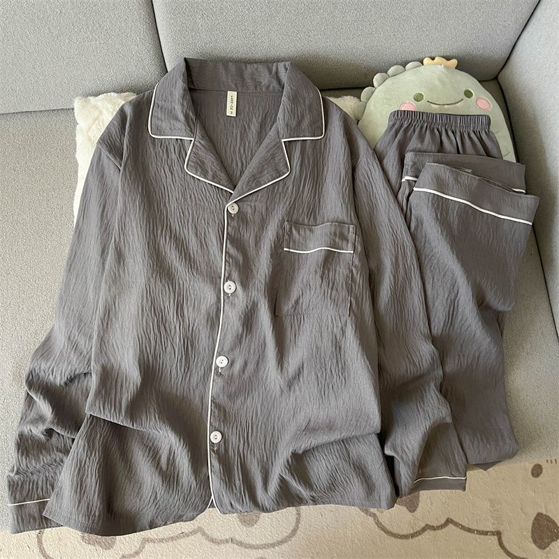 Sensual Cloud Cotton Pajamas Men's Spring and Autumn Long-Sleeved Trousers Casual Teenagers and Students Summer Home Wear Set