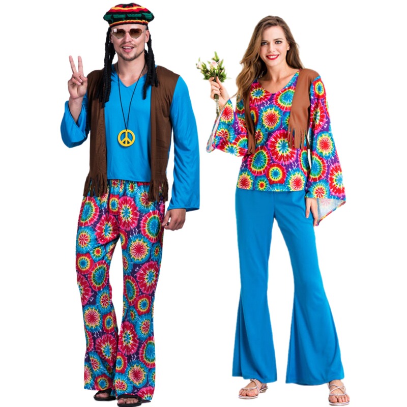 New Size Split Halloween Costume Men and Women Couple Retro 70 s European and American Disco Hippie Ball Costume New Size Split Halloween Costume Men and Women Couple Retro 70 s European and American Disco Hippie Ball Costume