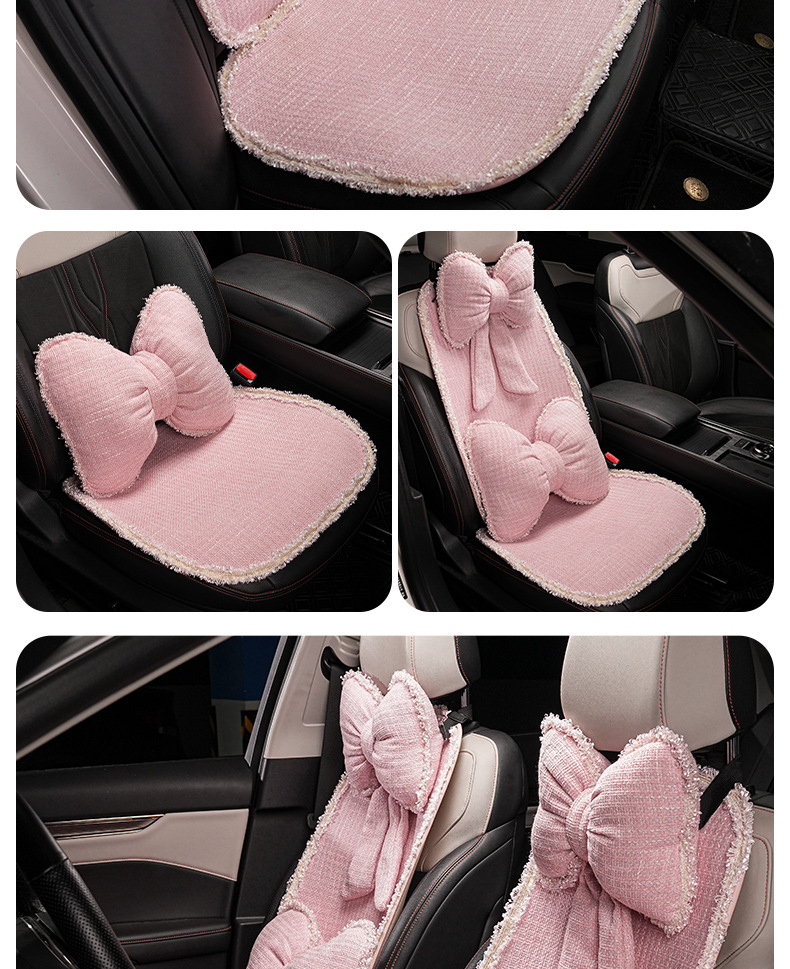 Blue Rain Original Car Headrest and Lumbar Support, Simple Solid Color Butterfly-Shaped Car Neck Pillow, Comfortable Chanel-Style Car Cushion