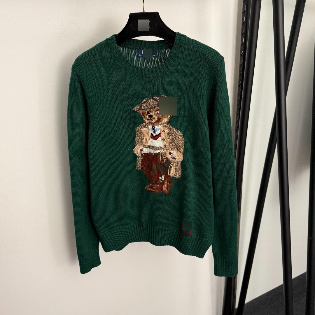 Nanyou High-End Best-Selling Foreign Trade Lauren New Fashion Bear Jacquard Pattern Wool Blend Long-Sleeve Knitwear