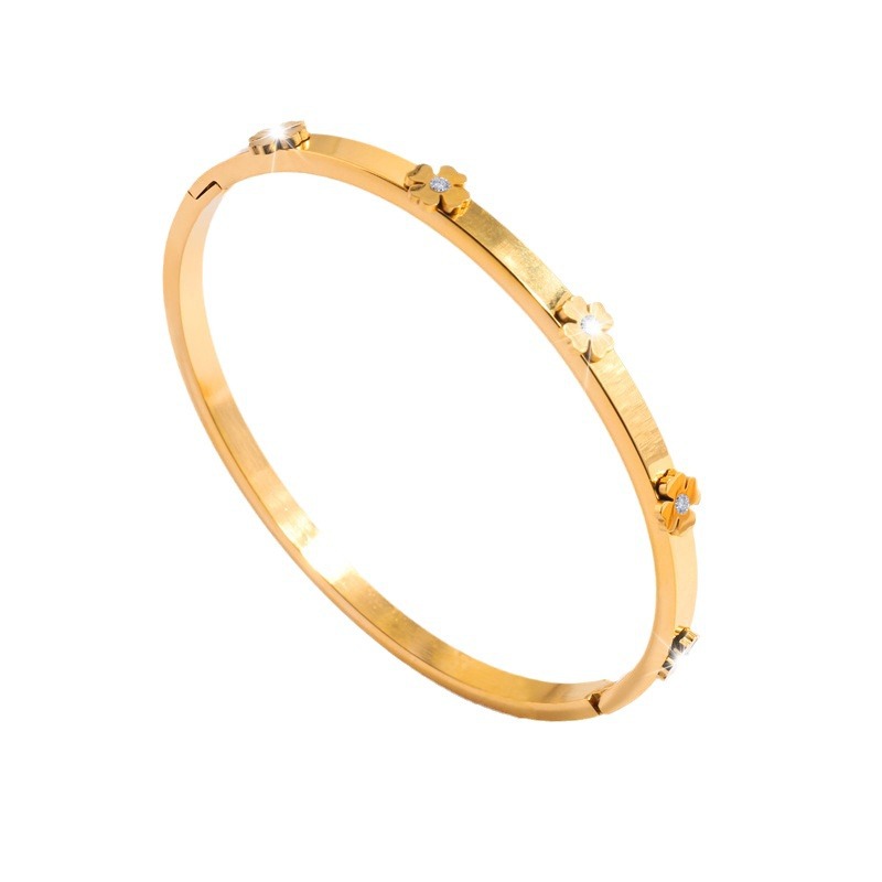 Pulsera de acero de titanio pulsera de pétalos frescos para niñas, lujo ligero de alta gama, no se desvanece, pulsera de diamantes de amor de acero inoxidable