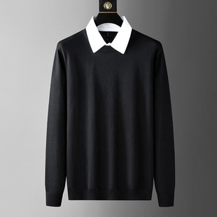 Plus-sized Plus Size Solid Color Fat Guy Thin Sweater Base Shirt Men's Loose Large Size Lapel Sweater Knitted Sweater
