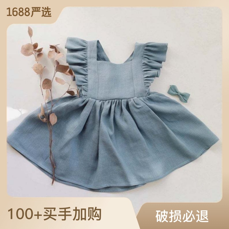 (Cross-border trading), sling girl's, dress, children's brand skirt, cotton and linen