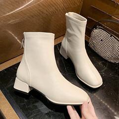 Short Boots for Women 2021 New Autumn and Winter Mid-Heel Martin Boots Fashion Square Head Chunky Heel Skinny Boots Trendy 