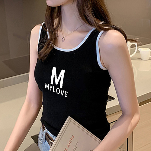 2024 Summer Versatile Vest Women's Clothes with Suspenders Inside U-neck Tops Bottoming Shirts Sleeveless Outerwear Cotton T-Shirts Wholesale
