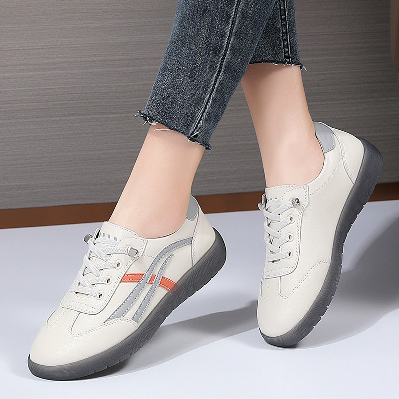 Кроссовки женские из натуральной кожи, белые, весна 2024, новые спортивные кроссовки, повседневные, универсальные, с мягкой подошвой, в корейском стиле, в наличии