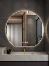 半圓形浴室鏡貝殼鏡衛生間網紅鏡子智能led燈鏡發光防霧梳妝鏡