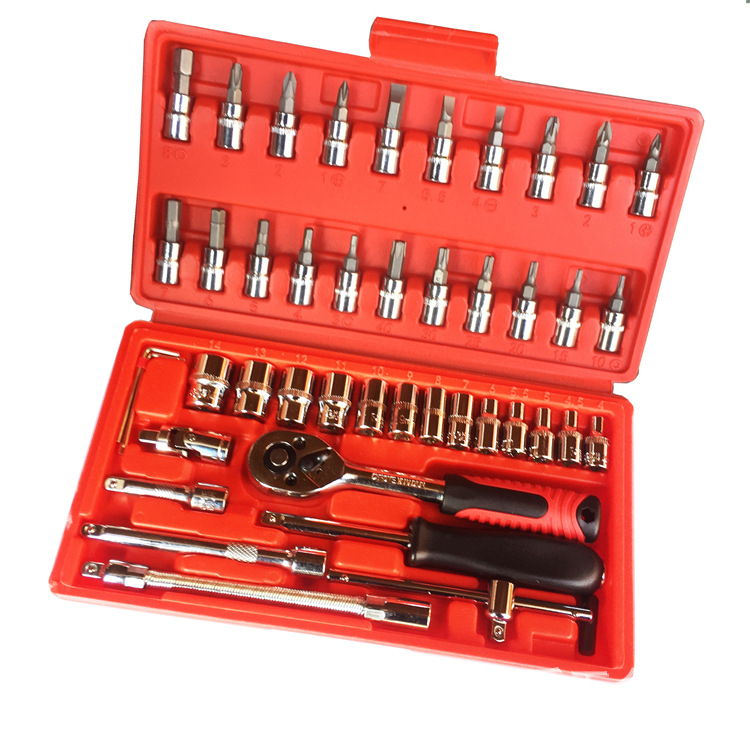 빨간색 검은 색 녹색 및 파란색 상자 46 개의 세트 소켓 렌치 빠른 작은 비행 자동차 수리 도매 수리 래칫 드라이버 도구