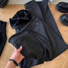 秋冬美式高腰微喇裤女休闲百搭时髦直筒长裤显瘦抽绳糯米裤子潮