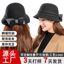 秋冬款女士老年婆婆阿姨全羊毛呢保暖盆帽户外旅游蝴蝶结帽子批发