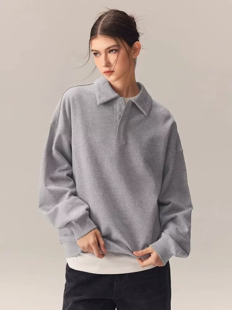 Autumn solid sweatshirt, round collar, relaxed fit, sizes M–3XL