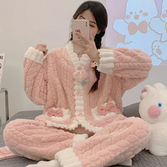 珊瑚绒睡衣女冬季长袖2025新款法兰绒加厚保暖家居服外穿开衫套装