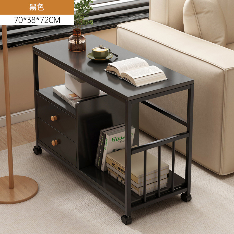 Mesa de té pequeña mesa de estante sofá gabinete lateral móvil mesa de té lateral gabinete estrecho balcón mesa de té ocio