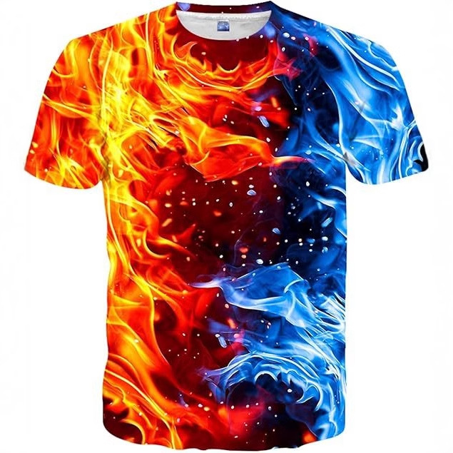 Venta caliente transfronteriza europea y americana impresión digital 3D para hombres, personalidad de la calle de verano, camiseta suelta de manga corta con cuello redondo transpirable