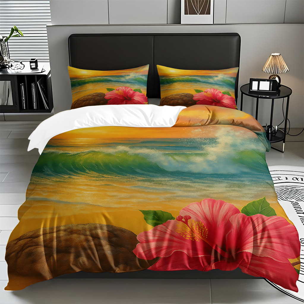 TEMU / JIT Amazonas textiles caseros transfronterizos hermosa vista al mar HD conjunto de edredón de impresión digital para diseñar