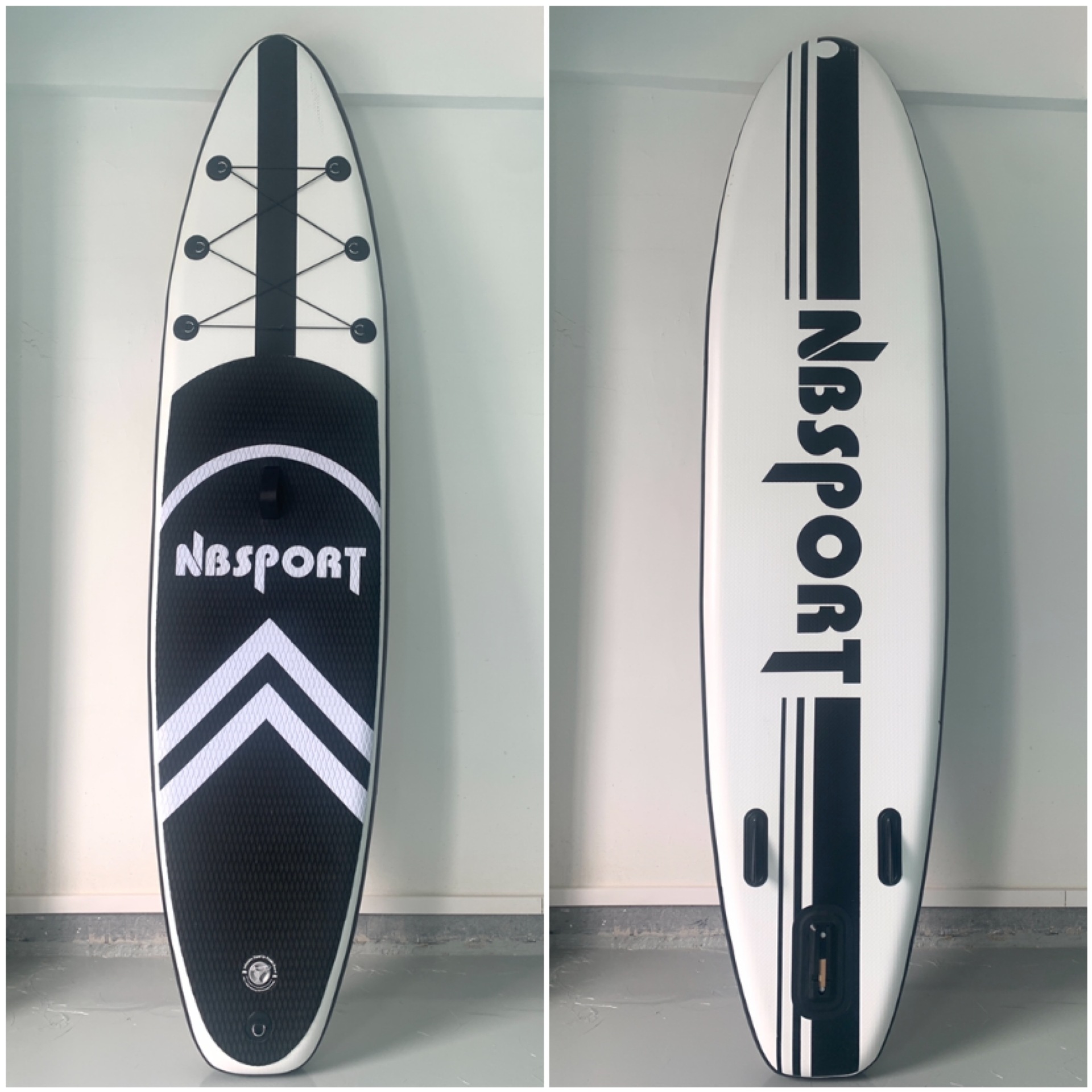 Tablero de esquí inflable blanco y negro Tablero de surf de pie para adultos Tablero de pulpa portátil plegable Tablero de esquí acuático marino profesional