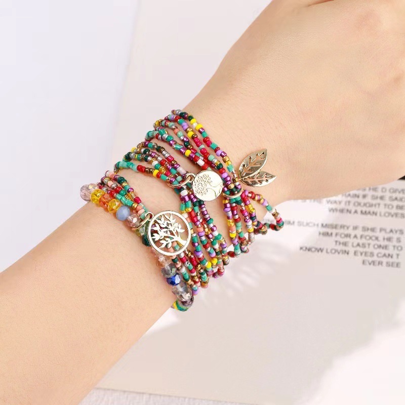 45g Weight Alloy Pendant Material Bracelets Classification Ethnic Style Leaf Tree Alloy Seed Bead Wholesale Bracelets