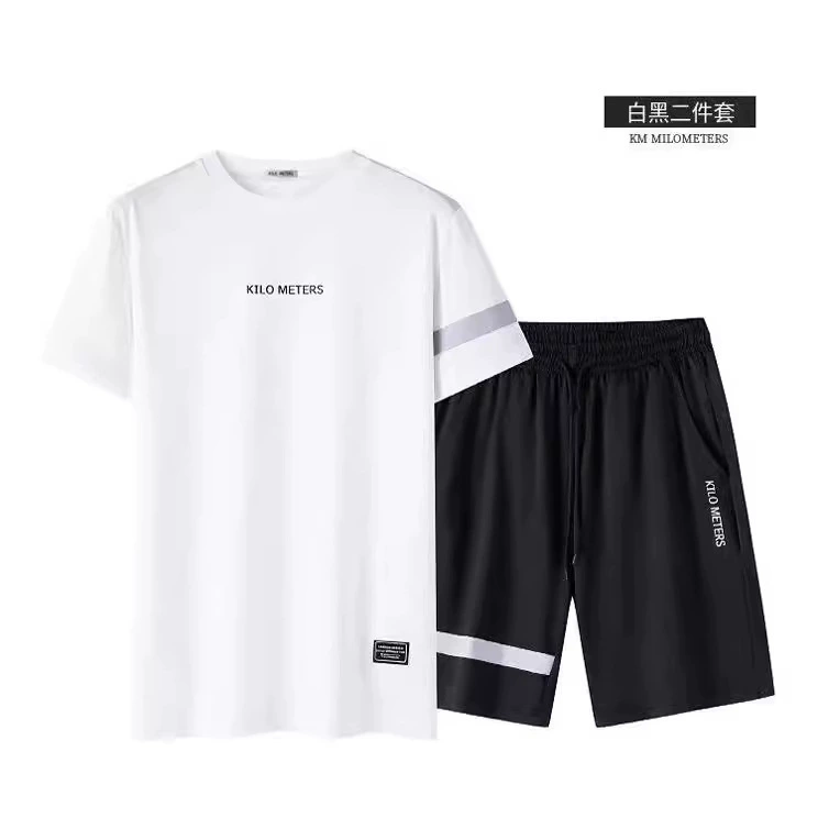 Летний мужской костюм из ледяного шелка с круглым вырезом и короткими рукавами, повседневная универсальная спортивная дышащая быстросохнущая футболка, брюки