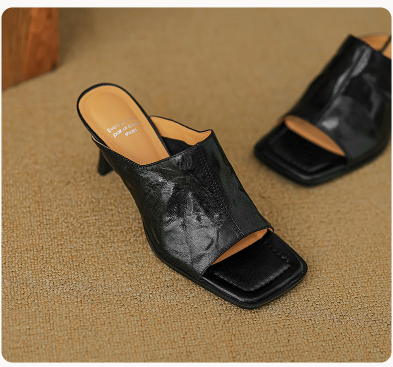 Sandal cao gót nữ hở mũi quai ngang da dê gót 7 cm kiểu Hàn Quốc — đen chi tiết 25