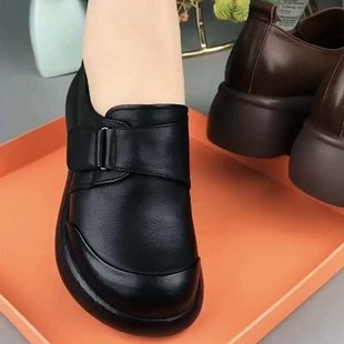 Wedge Soft Leather Shoes Women's 2025 Spring New Round Head Wedge Soft Bottom Comfortable All-Match Soft Bottom Small Leather Shoes