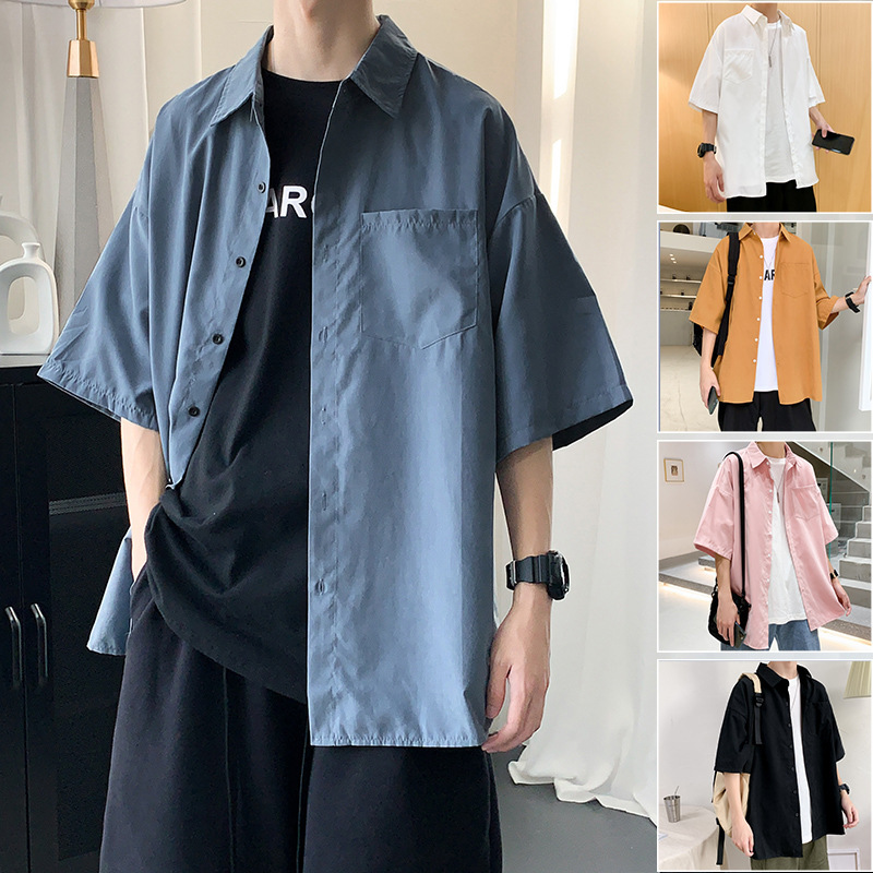 2024 New Summer Thin Shirt Jacket Men's Short-Sleeved Ins Trendyy Brand Hong Kong Style Loose Trendyy Casual Shirt