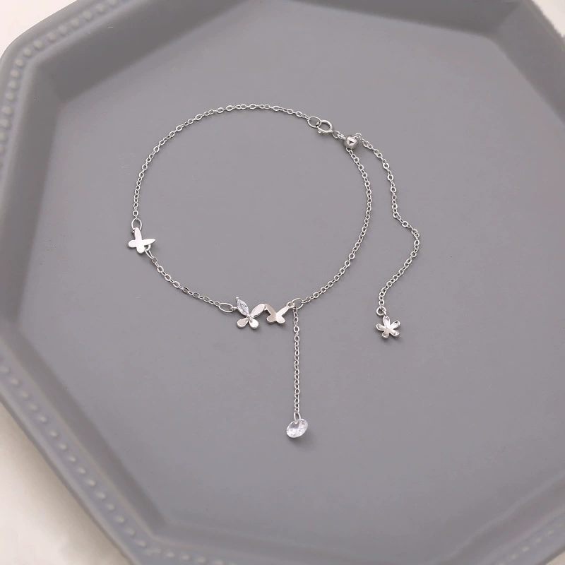 Fresh sexy ankle bracelet with tassels, silver 925 sample, simple and elegant design, internet celebrity, Birthday gift