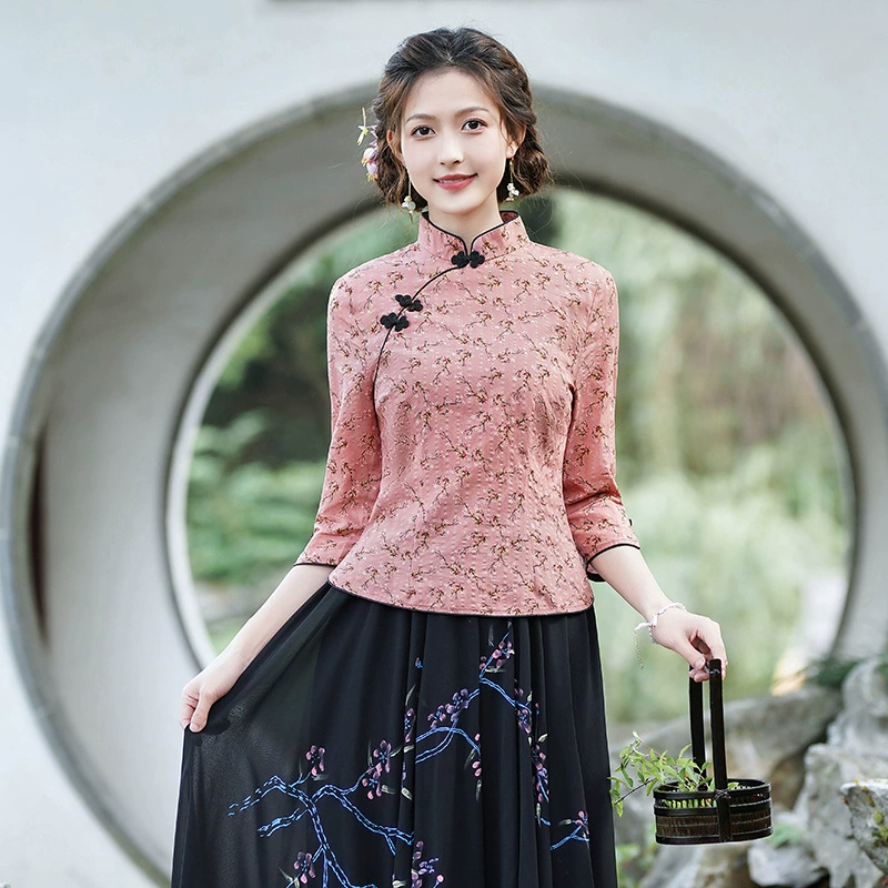 2022 Элегантный костюм Тан в китайском стиле Классический Улучшенный Топ Чонсам Костюм в китайском стиле Юбка на пуговицах с ручной росписью
