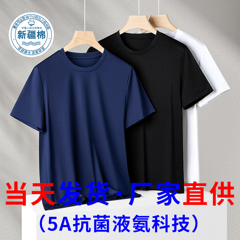 [Strictly Selected Goods] 200 Count Liquid Ammonia Double Mercerized No-Iron T-Shirt Men's Short-Sleeved T-Shirt 190g Pure Color Bottoming Shirt
