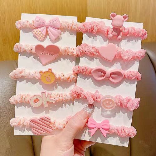 Korean version of sweet flower small intestine hair ties with balls, hair ropes and rubber bands, girls' trinkets, hair ropes and hair accessories wholesale