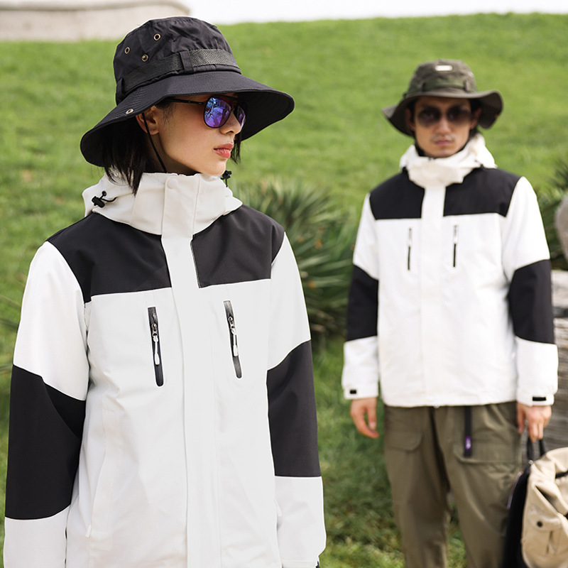 Chaqueta de lana de cordero logotipo impreso tres en uno mono a prueba de viento desmontable chaqueta de actividad de equipo de otoño e invierno