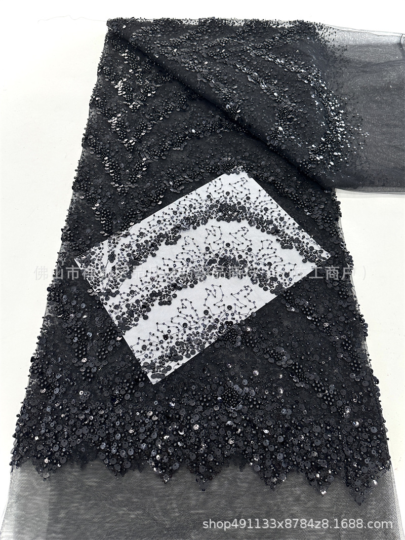 Verano transfronterizo bordado falda larga tela de malla bordado tubo de perlas vestido de moda rendimiento tela de encaje