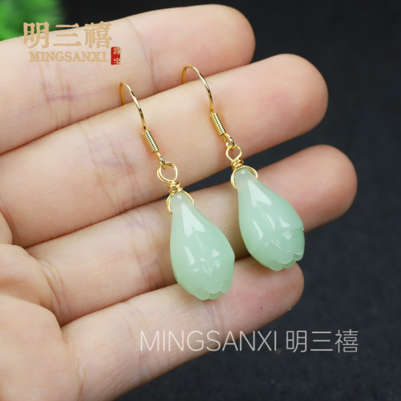 批发直播小红书货源长款高级感镀金天山翠设计感流苏耳环耳钩耳饰|undefined