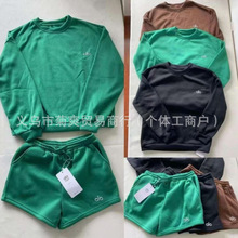 跨境热销ALO纯色圆领百搭卫衣短裤休闲套装跨境专供