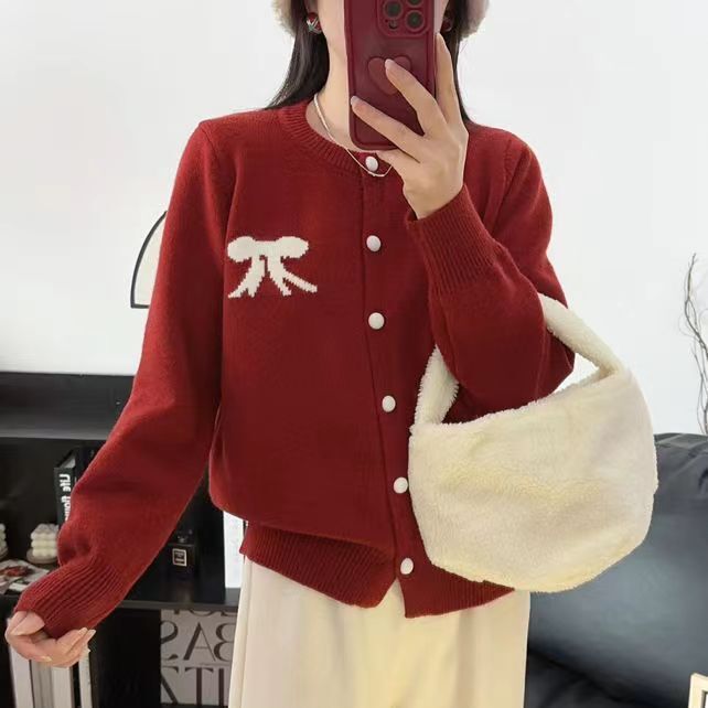 【Sheep Wool】Solid Color Cashmere Cardigan for Women, Loose Round Neck Sweater, Wool Knitwear, Short Coat, Thickened for Autumn and Winter 【Sheep Wool】Solid Color Cashmere Cardigan for Women, Loose Round Neck Sweater, Wool Knitwear, Short Coat, Thickened for Autumn and Winter