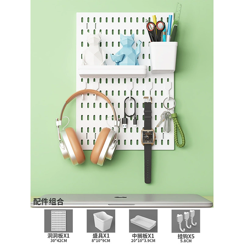 Perforated pegboard kitchen wall panel, modular thickened panels with accessories, white/black