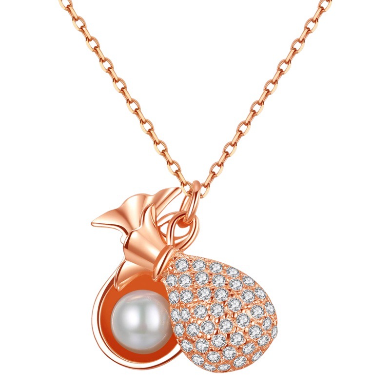 Online celebridad Singapur S925 Lucky Bag collar de diamantes colgante nicho simple perla clavícula cadena femenina