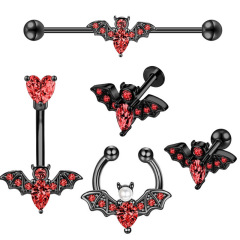 Amazon Best Selling Bat Earrings with CZ Navel Ring Barbell Lip Ring Set of 5 Piercing Accessories