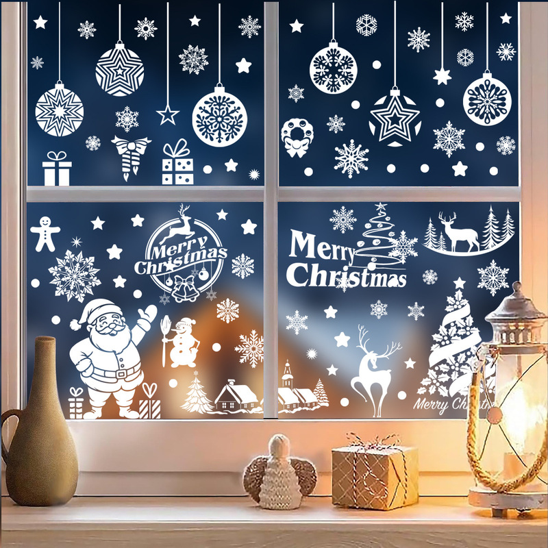 Lukang クロスボーダーホワイトクリスマスステッカークリスマスハンギングボールクリスマスツリースノーフレークホリデー冬窓ガラス装飾ステッカー|undefined