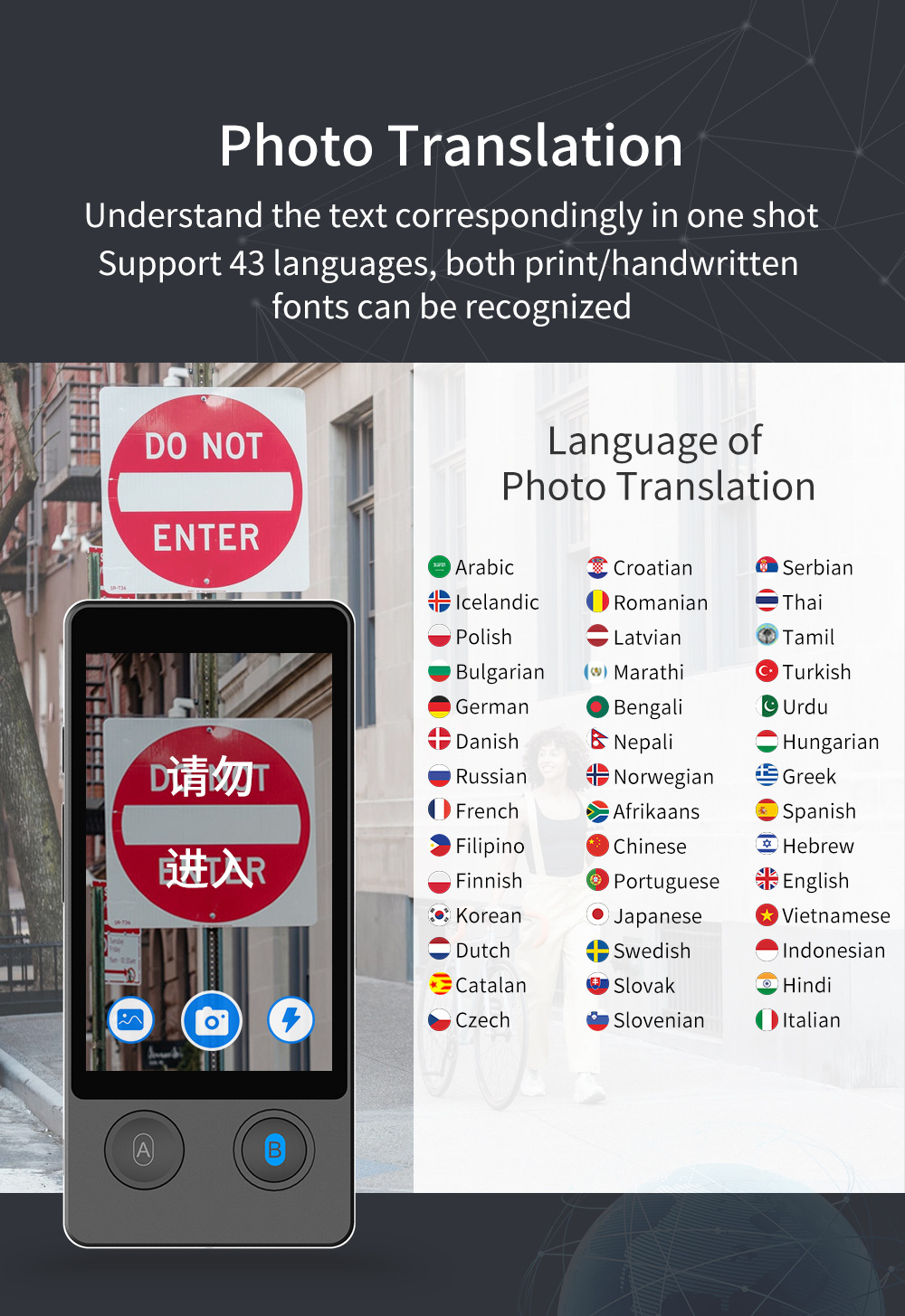 The new W12 precise offline intelligent voice translation machine offers 10 types of precise offline services for oral learning, overseas travel and foreign trade pic 4